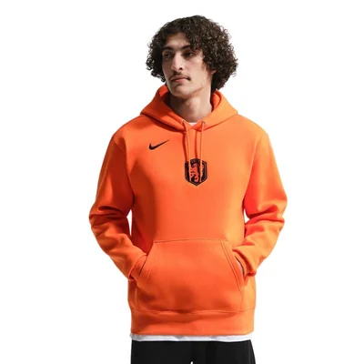 Nike Nederland Club Sportswear Hoodie 2026-2028 heren oranje zwart - KNVB katoenen trainingshoodie WK 2026