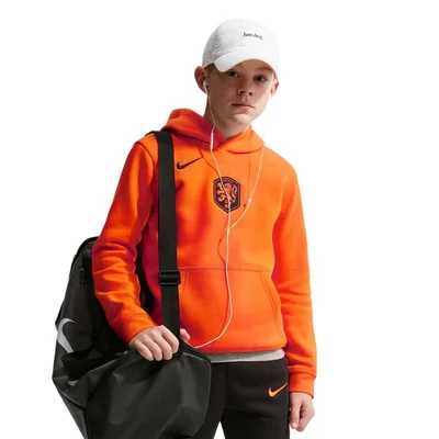 Nike Nederland Club Sportswear Hoodie 2026-2028 kids oranje zwart - KNVB katoenen hoodie kinderen WK 2026