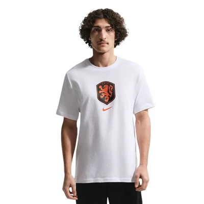 Nike Nederland Crest T-Shirt 2026-2028 heren wit oranje zwart - KNVB WK fanshirt via Voetbalshop