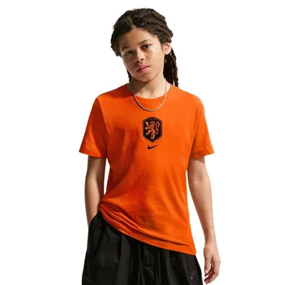 Nike Nederland Crest T-Shirt 2026-2028 kids oranje zwart - KNVB fanshirt kinderen WK 2026