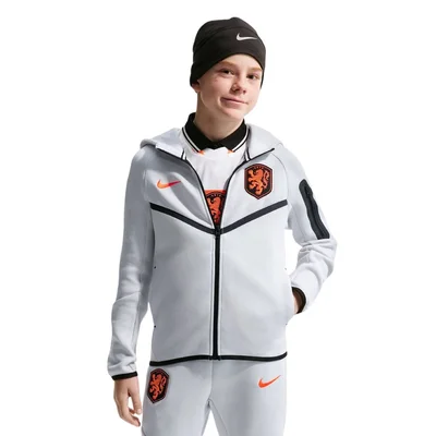 Nike Nederland Tech Fleece Vest 2026-2028 kids lichtgrijs zwart feloranje - KNVB trainingsjas kinderen WK 2026