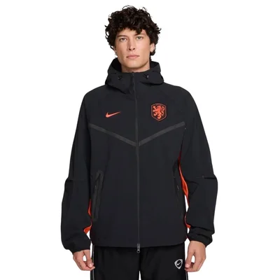 Nike Nederland Tech Woven Trainingsjack 2026-2028 heren zwart oranje - KNVB geweven trainingsjack WK 2026